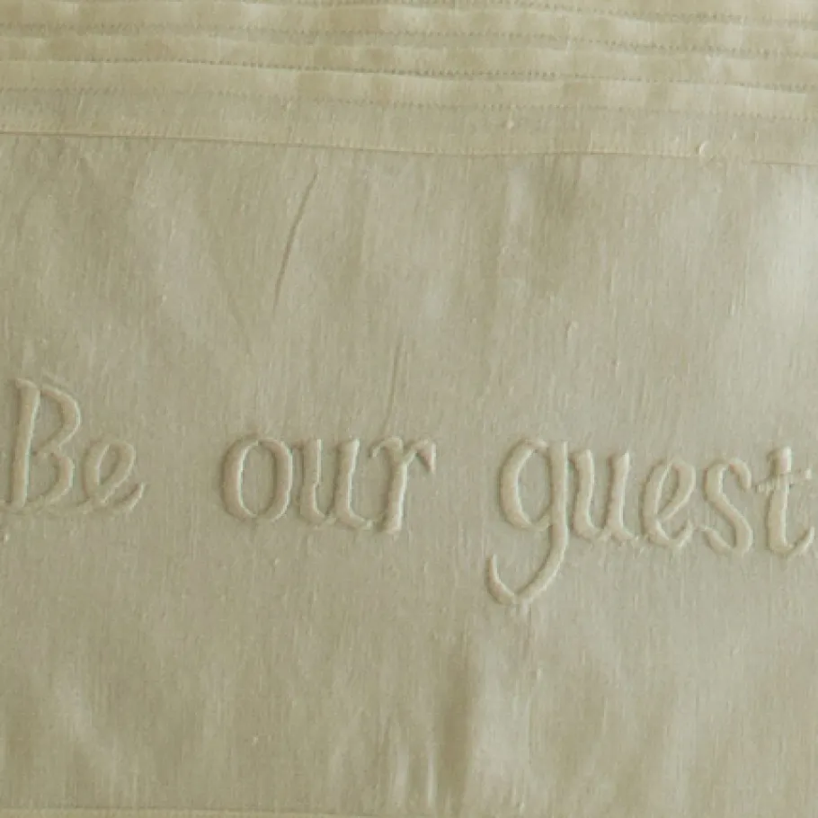 Sentimental Embroideries<Taylor Linens Be Our Guest – Cream Linen Bolster Pillow