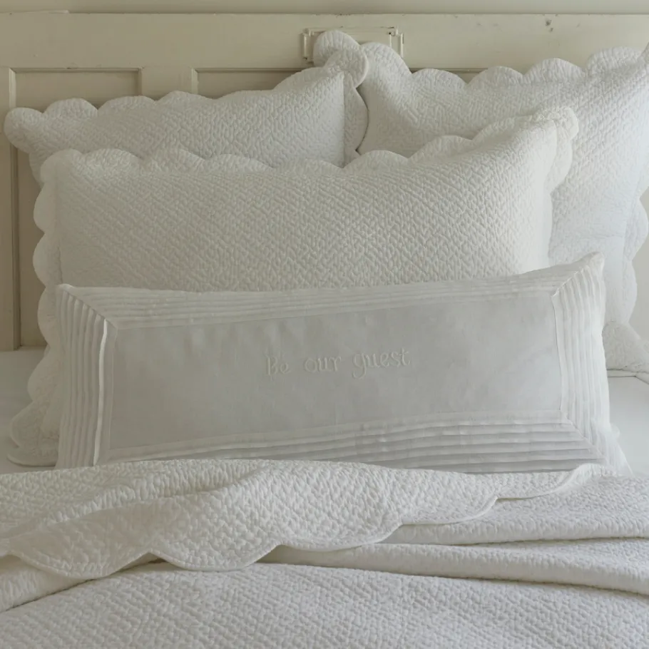 Sentimental Embroideries<Taylor Linens Be Our Guest – White Linen Bolster Pillow
