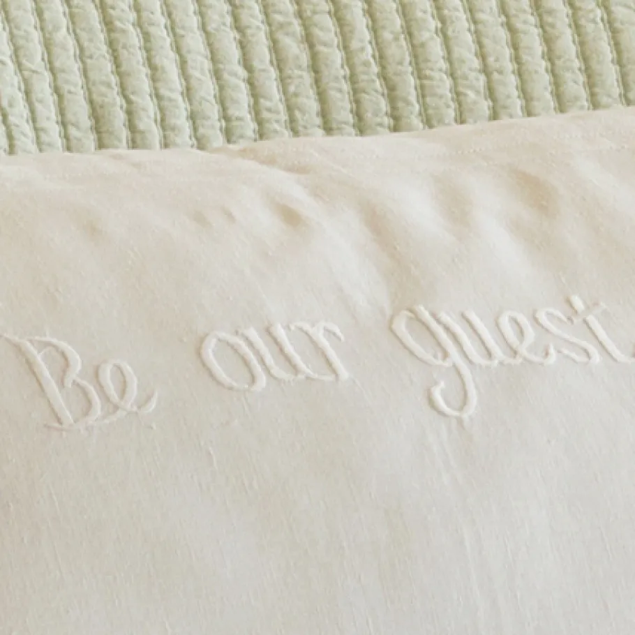 Sentimental Embroideries<Taylor Linens Be Our Guest – White Linen Bolster Pillow