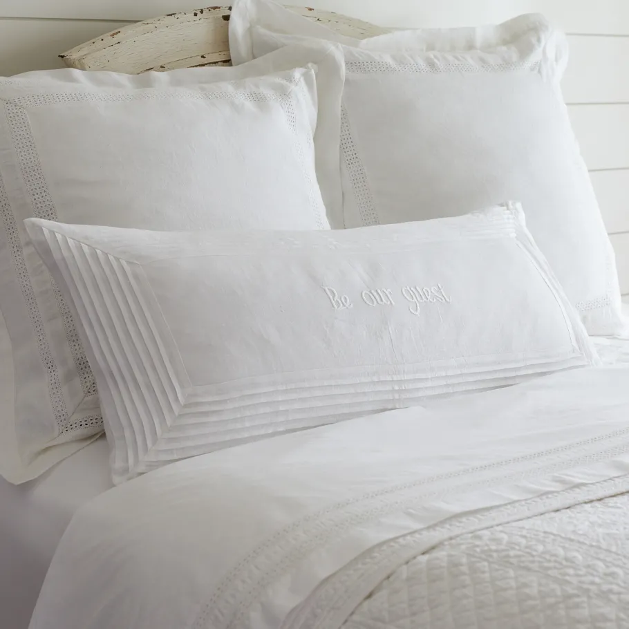 Sentimental Embroideries<Taylor Linens Be Our Guest – White Linen Bolster Pillow