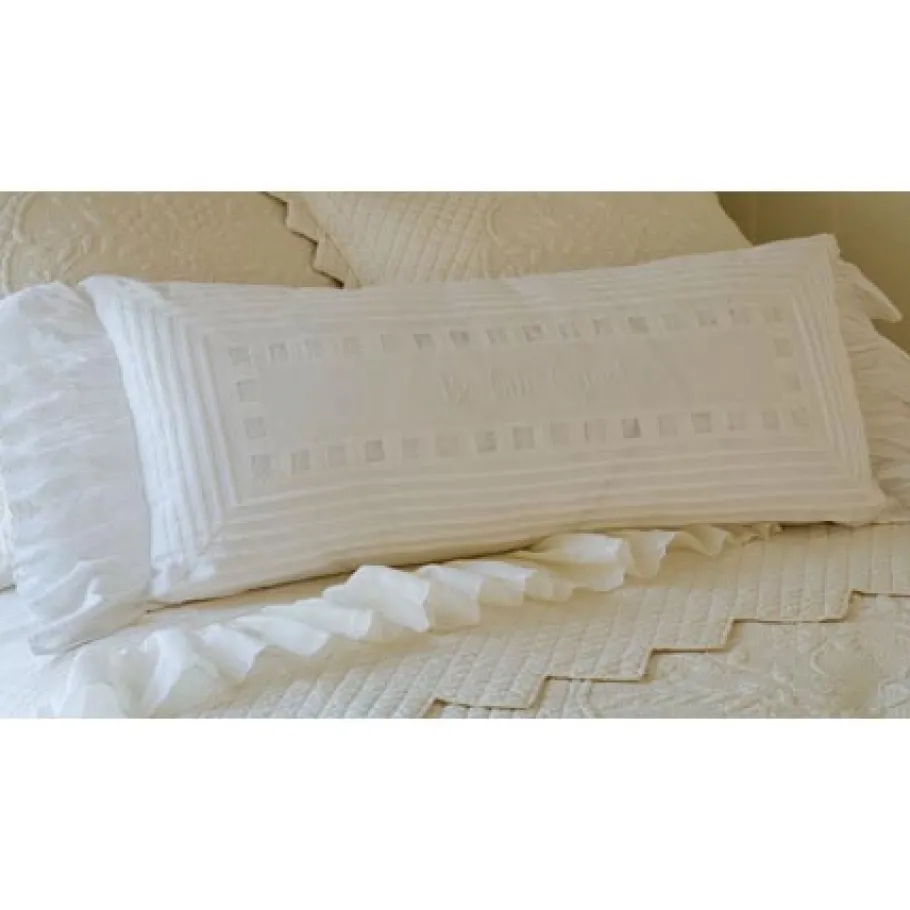 Sentimental Embroideries<Taylor Linens Be Our Guest – White Ruffled Cotton Bolster Pillow