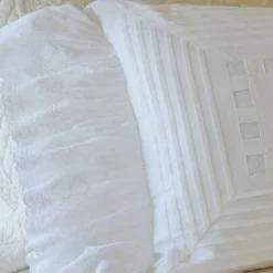 Sentimental Embroideries<Taylor Linens Be Our Guest – White Ruffled Cotton Bolster Pillow