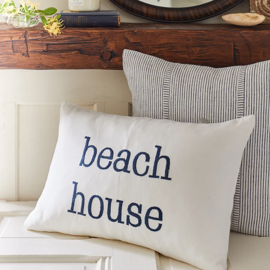 Seaside | Camps & Cottages<Taylor Linens Beach House – White Linen Lumbar Pillow