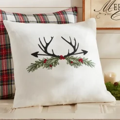 Winter Embroideries<Taylor Linens Christmas Antlers & Holly – Porch Pillow
