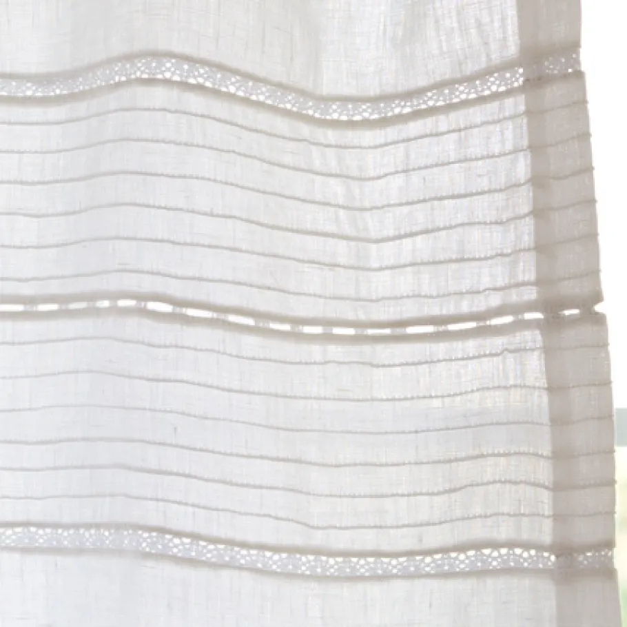 Curtains<Taylor Linens Elisa White Linen Voile Curtain Panel