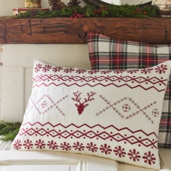 Winter Embroideries<Taylor Linens Fair Isle Red Embroidred Pillow