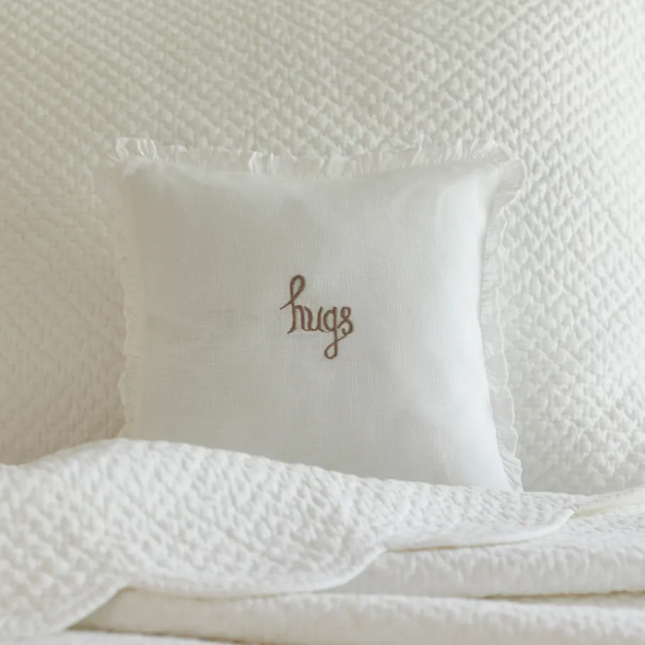 Sentimental Embroideries<Taylor Linens Hugs Natural Embroidered Toss Pillow