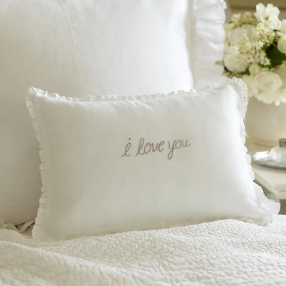 Sentimental Embroideries<Taylor Linens I Love You Natural on White Linen Boudoir Pillow