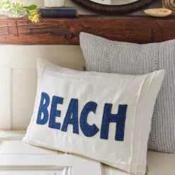 Seaside | Camps & Cottages<Taylor Linens Indigo Beach on White Linen Pillow