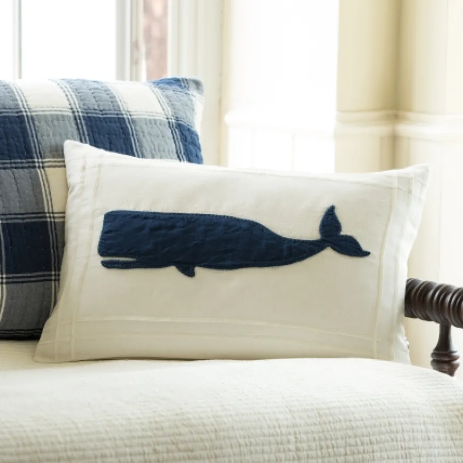 Seaside | Camps & Cottages<Taylor Linens Indigo Whale on White Linen Pillow
