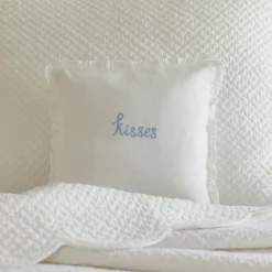 Sentimental Embroideries<Taylor Linens Kisses Blue Embroidered Toss Pillow