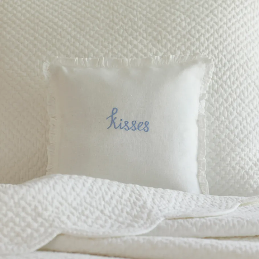 Sentimental Embroideries<Taylor Linens Kisses Blue Embroidered Toss Pillow