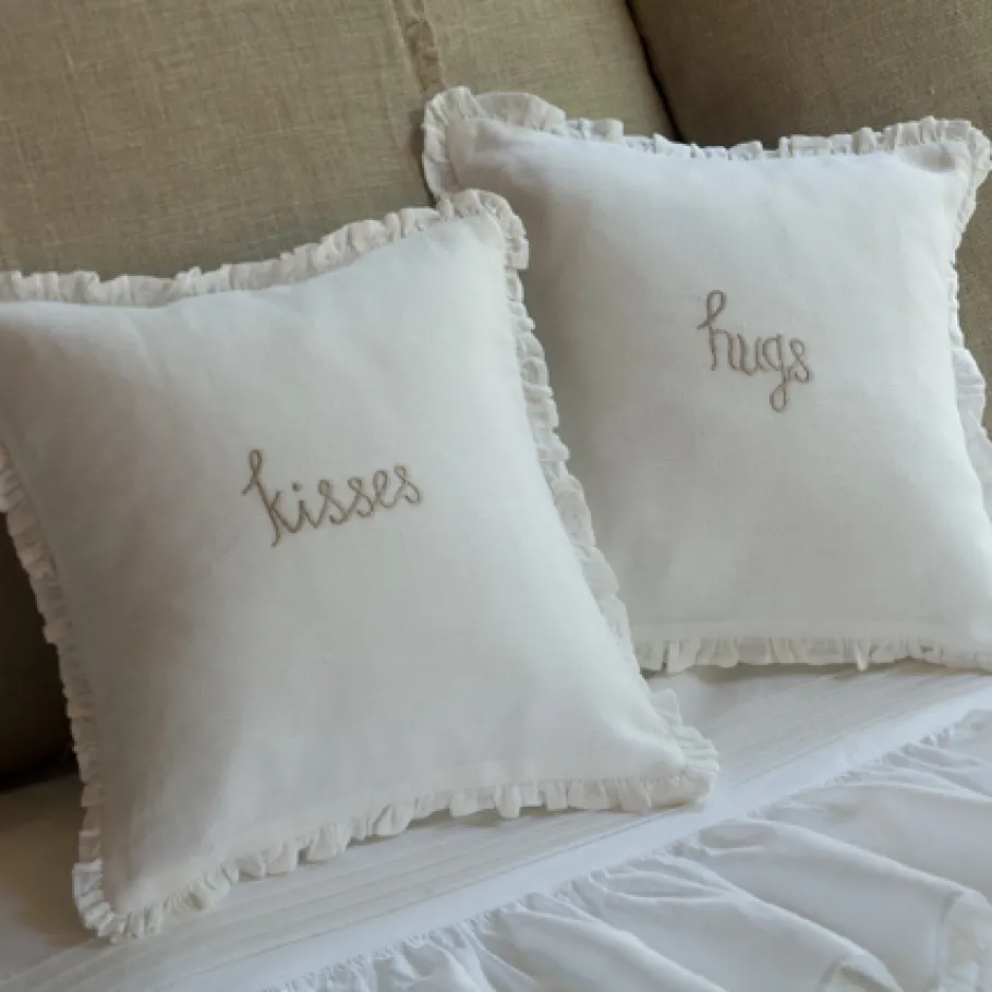 Sentimental Embroideries<Taylor Linens Kisses Natural Embroidered Toss Pillow