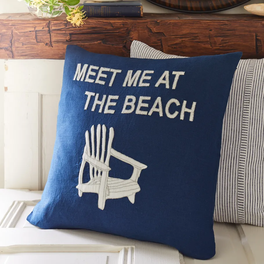 Seaside<Taylor Linens Meet Me at the Beach Indigo Linen Pillow