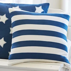 Americana Embroideries | Camps & Cottages<Taylor Linens Rugby Indigo & Cream Pillow