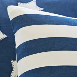 Americana Embroideries | Camps & Cottages<Taylor Linens Rugby Indigo & Cream Pillow