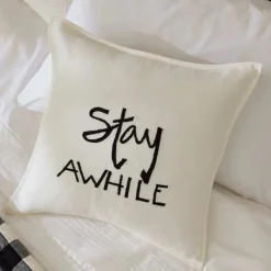 Sentimental Embroideries<Taylor Linens Stay Awhile Black Porch Pillow