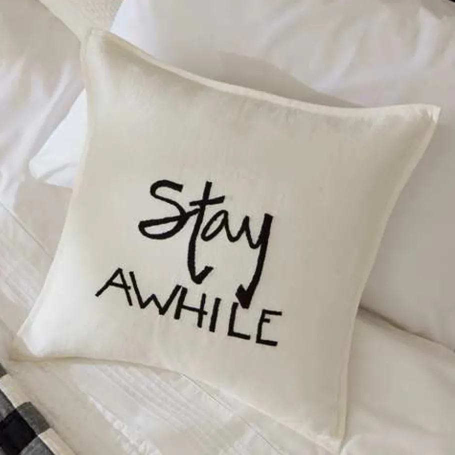 Sentimental Embroideries<Taylor Linens Stay Awhile Black Porch Pillow
