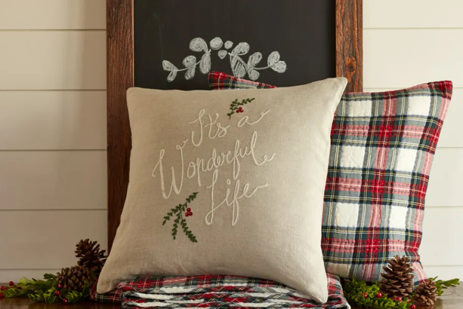 Winter Embroideries<Taylor Linens Wonderful Life Natural Linen Porch Pillow