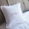 Sentimental Embroideries<Taylor Linens XOXO Natural on White Linen Pillow