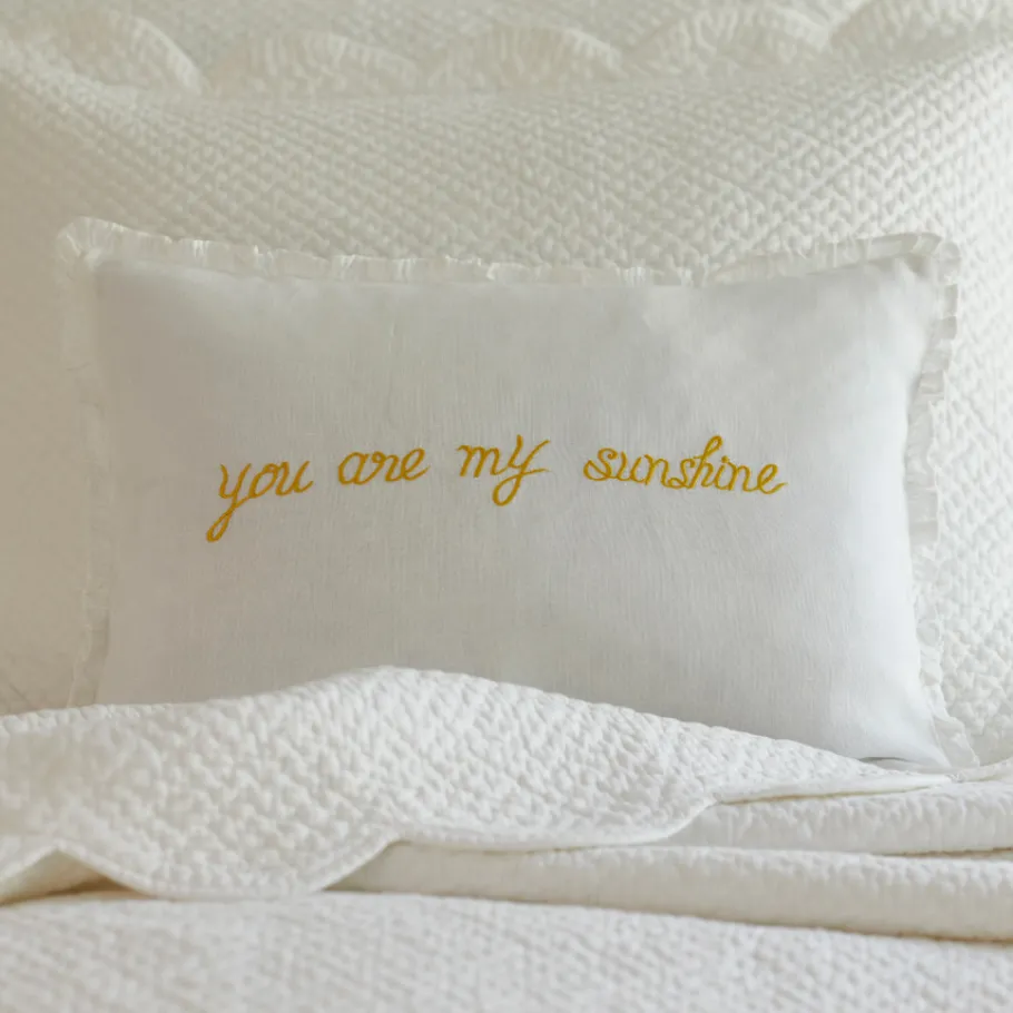 Sentimental Embroideries<Taylor Linens You Are My Sunshine Dijon on White Linen Boudoir Pillow
